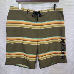 Hurley Board Shorts Drawstring Green Stripe 8.5" Inseam Men's 36